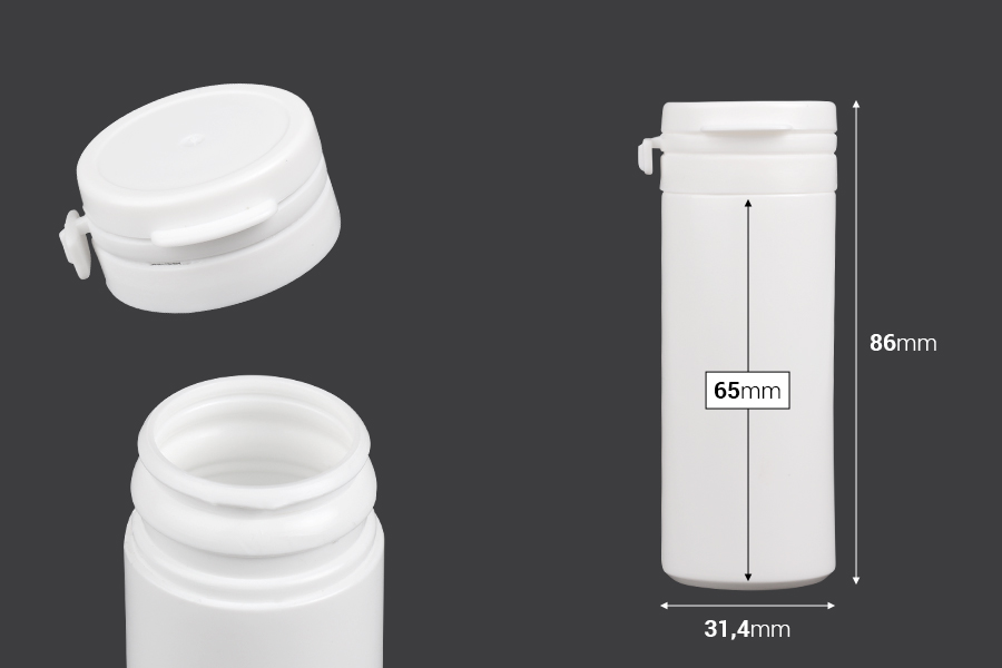 Πλαστικό λευκό βαζάκι 50ml με κουμπωτό καπάκι ασφαλείας για χάπια και κάψουλες Πλαστικό λευκό βαζάκι 50ml με κουμπωτό καπάκι ασφαλείας για χάπια και κάψουλες