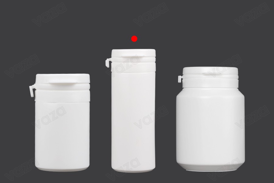 Πλαστικό λευκό βαζάκι 50ml με κουμπωτό καπάκι ασφαλείας για χάπια και κάψουλες Πλαστικό λευκό βαζάκι 50ml με κουμπωτό καπάκι ασφαλείας για χάπια και κάψουλες-εικόνα_σύνθεση
