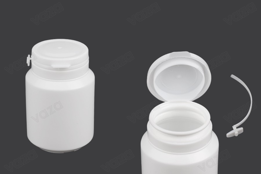 Πλαστικό λευκό βαζάκι 100ml με κουμπωτό καπάκι ασφαλείας για χάπια και κάψουλες Πλαστικό λευκό βαζάκι 100ml με κουμπωτό καπάκι ασφαλείας για χάπια και κάψουλες-εικόνα_προϊοντική
