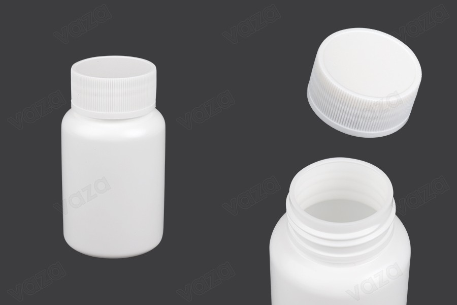 Πλαστικό λευκό βαζάκι 120ml με βιδωτό καπάκι για χάπια και κάψουλες Πλαστικό λευκό βαζάκι 120ml με βιδωτό καπάκι για χάπια και κάψουλες-εικόνα_προϊοντική