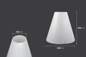 Diffuseur en forme de cône en PVC pour reflets de produits sur photos 340x320 mm-εικόνα_διαστάσεις