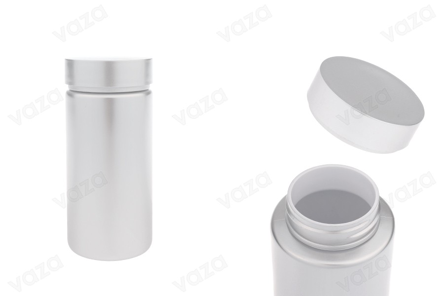 Βαζάκι πλαστικό PET 180 ml σε ασημί χρώμα για χάπια και κάψουλες Βαζάκι πλαστικό PET 180 ml σε ασημί χρώμα για χάπια και κάψουλες-εικόνα_προϊοντική