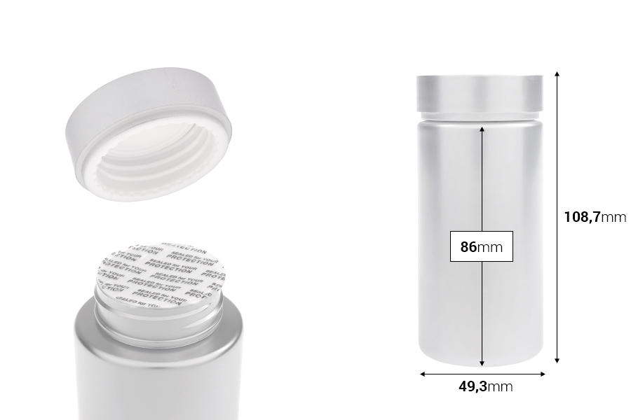 Βαζάκι πλαστικό PET 180 ml σε ασημί χρώμα για χάπια και κάψουλες Βαζάκι πλαστικό PET 180 ml σε ασημί χρώμα για χάπια και κάψουλες