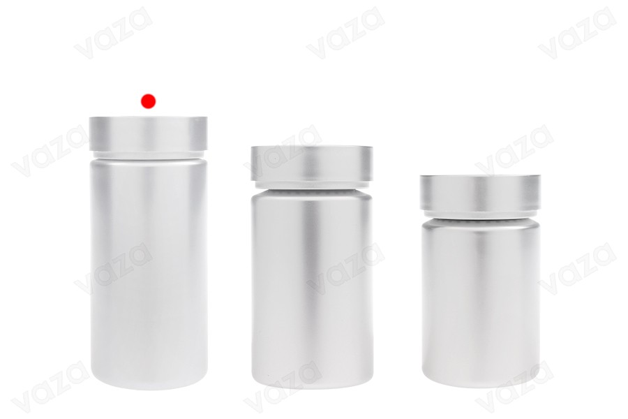 Βαζάκι πλαστικό PET 180 ml σε ασημί χρώμα για χάπια και κάψουλες Βαζάκι πλαστικό PET 180 ml σε ασημί χρώμα για χάπια και κάψουλες-εικόνα_σύνθεση