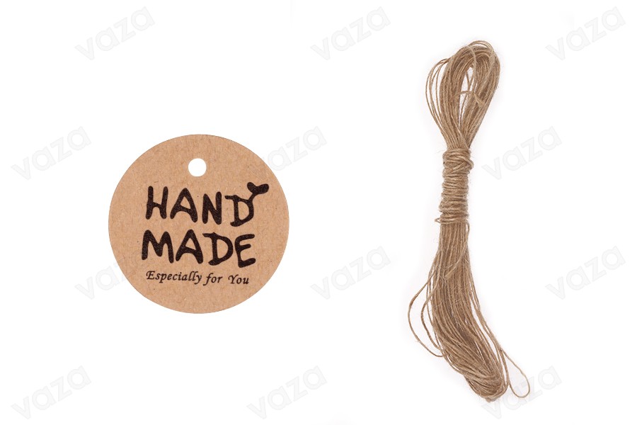 Étiquettes en papier « faites main » avec trou et ficelle - 100 pièces Étiquettes en papier « faites main » avec trou et ficelle - 100 pièces-εικόνα_προϊοντική