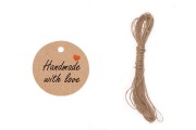 Étiquettes en papier «Handmade with love» avec trou et ficelle - 100 pièces