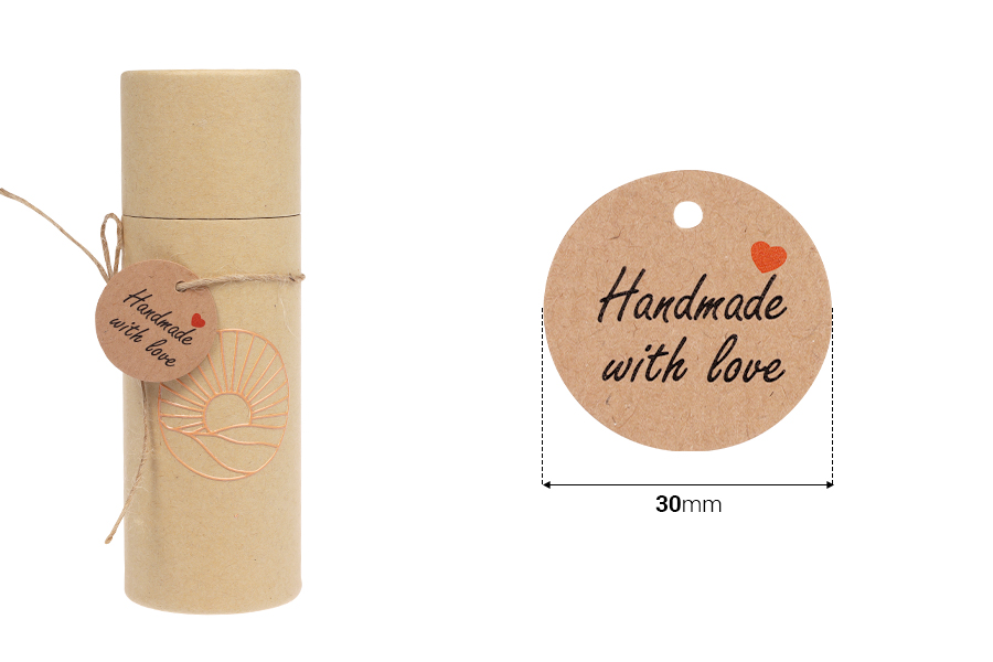 Papieranhänger "Handmade with love" mit Loch und Kordel - 100 Stück Papieranhänger "Handmade with love" mit Loch und Kordel - 100 Stück