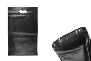 Kuriertaschen 300 x 400 mm schwarz, wasserdichtes PE mit Selbstklebeverschluss und Tragegriff – 100 Stück-εικόνα_προϊοντική