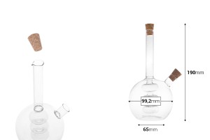 Bouteille en verre à deux chambres avec 2 bouchons en liège coniques naturels avec anneau de suspension. Elle est de fabrication artisanale et faite en verre soufflé - de 460ml-εικόνα_διαστάσεις