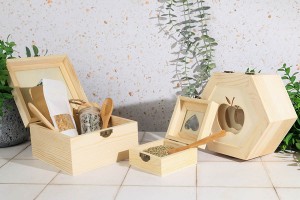 Holzkiste mit Sichtfenster mit Clips, Set aus 3 Stücken  (S -M- L)-εικόνα_σύνθεση