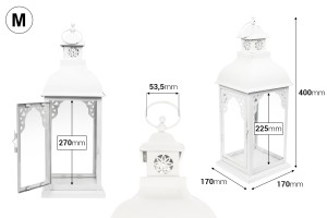 Lanterne sculptée métallique avec fenêtres en verre ensemble de 3 pièces S-M-L-εικόνα_σύνθεση