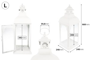 Lanterne sculptée métallique avec fenêtres en verre ensemble de 3 pièces S-M-L-εικόνα_σύνθεση