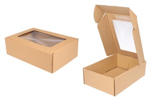 Boîte d'emballage en papier kraft avec fenêtre aux dimensions 160x220x70 mm - 20 pcs