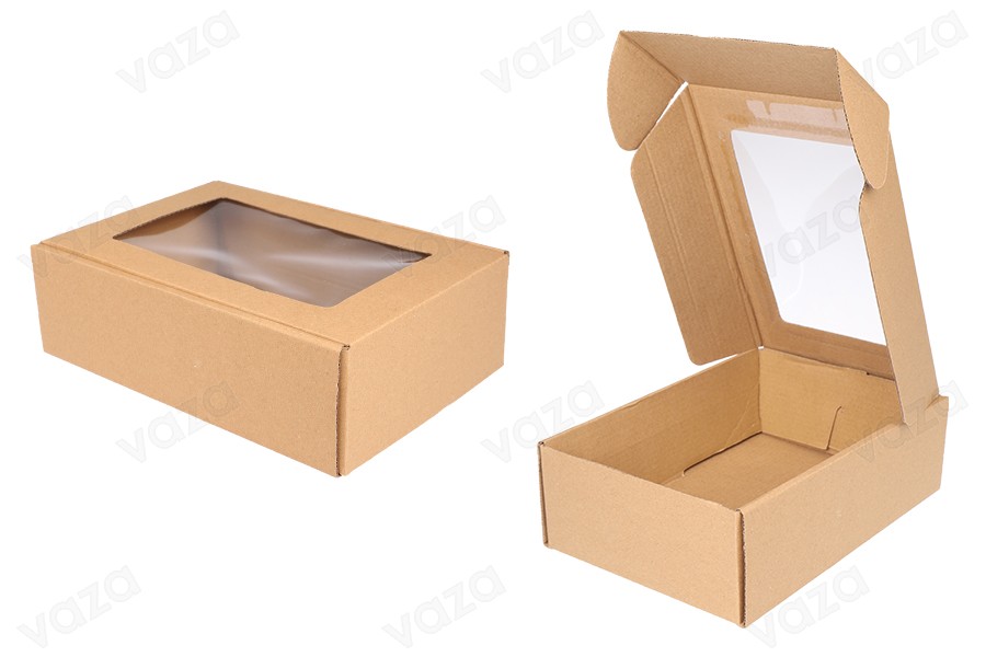 Verpackungsbox aus Kraftpapier mit Sichtfenster 160x220x70 mm - 20 Stk Verpackungsbox aus Kraftpapier mit Sichtfenster 160x220x70 mm - 20 Stk-produktbild