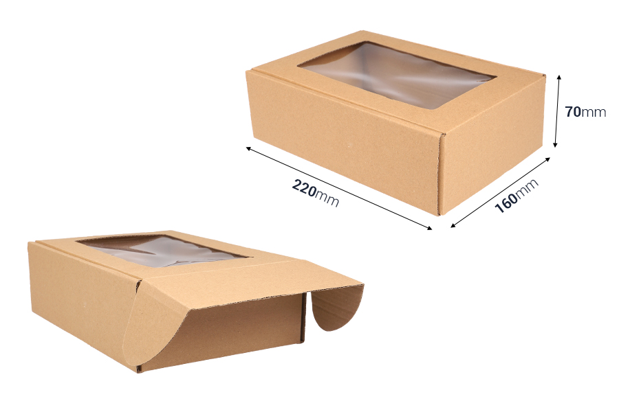 Boîte d'emballage en papier kraft avec fenêtre aux dimensions 160x220x70 mm - 20 pcs