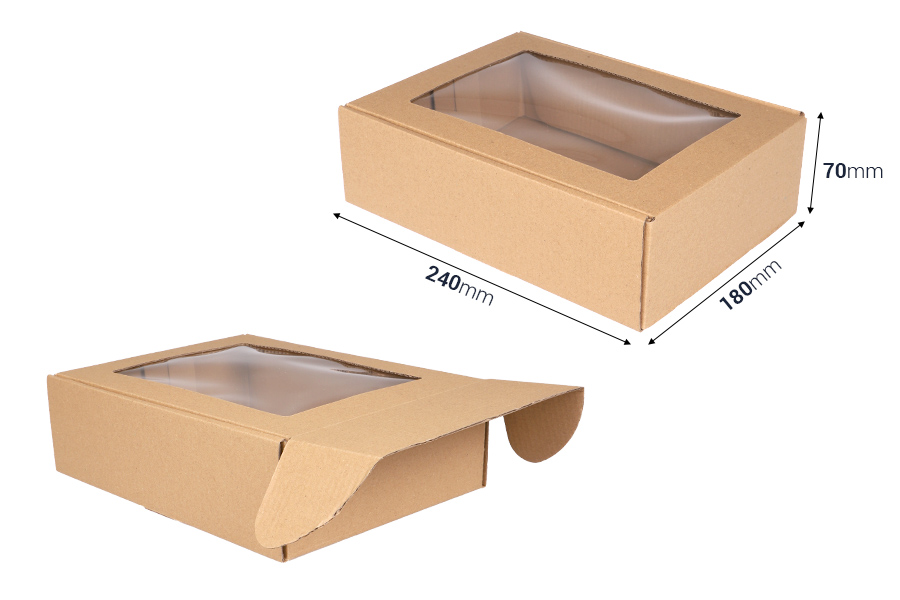 Boîte d'emballage en papier kraft 180x240x70 mm avec fenêtre - 20 pcs