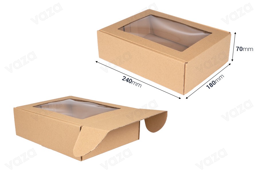 180 x 240 x 70 mm Kraftpapier-Verpackungsbox mit Fenster – 20 Stück 180 x 240 x 70 mm Kraftpapier-Verpackungsbox mit Fenster – 20 Stück-bildabmessungen
