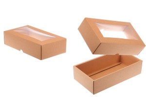 Boîte en papier kraft avec fenêtre de taille 235x125x60 mm - 50 pcs