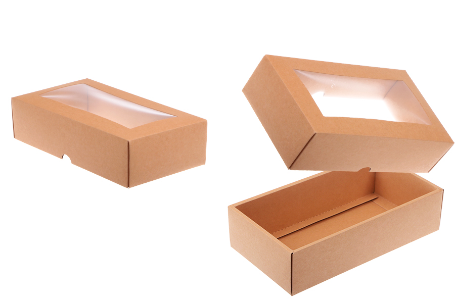 Boîte en papier kraft avec fenêtre de taille 235x125x60 mm - 50 pcs