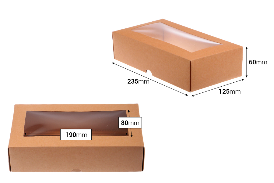 Boîte en papier kraft avec fenêtre de taille 235x125x60 mm - 50 pcs