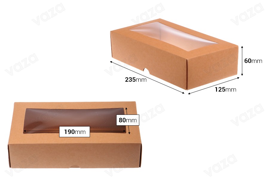 Boîte en papier kraft avec fenêtre de taille 235x125x60 mm - 50 pcs-εικόνα_διαστάσεις