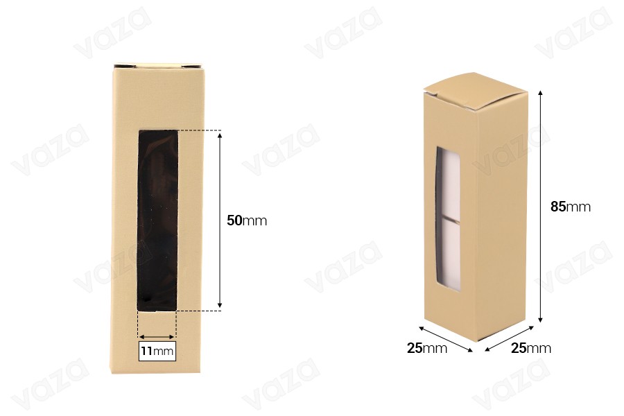 Papierbox 25x25x85 mit Fenster - 50 Stk Papierbox 25x25x85 mit Fenster - 50 Stk-εικόνα_διαστάσεις