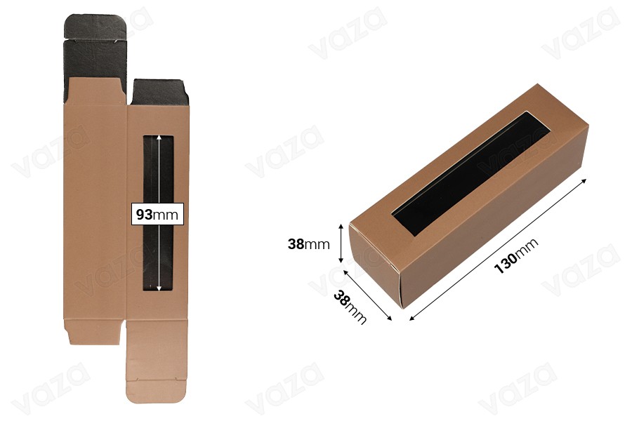 Karton mit Sichtenster 38x38x130 in brauner Farbe - 50 Stk Karton mit Sichtenster 38x38x130 in brauner Farbe - 50 Stk-εικόνα_διαστάσεις