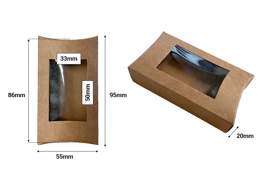 Boîte à savon en papier kraft 95 x 55 x 20 mm avec fenêtre et bords incurvés - 50 pcs Boîte à savon en papier kraft 95 x 55 x 20 mm avec fenêtre et bords incurvés - 50 pcs