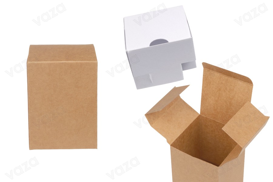 Kartonverpackung aus braunem Kraftpapier außen und weißem Innenfutter, Größe 70 x 70 x 95 mm – 50 Stück Kartonverpackung aus braunem Kraftpapier außen und weißem Innenfutter, Größe 70 x 70 x 95 mm – 50 Stück-produktbild