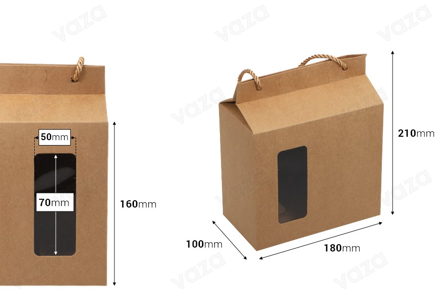 Box - Kraftbeutel mit Fenster und Kordelzug 180x100x210 - 20 Stk Box - Kraftbeutel mit Fenster und Kordelzug 180x100x210 - 20 Stk-bildabmessungen