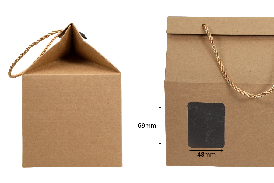 Box - Kraftbeutel mit Fenster und Kordelzug 220x140x190 - 20 Stk
