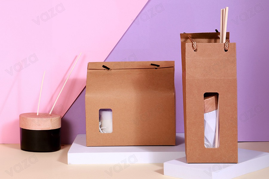 Box - Kraftbeutel mit Fenster und Kordelzug 100x80x230 - 20 Stk-bildgruppe