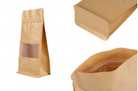 Buste kraft tipo Doy Pack 100x60x200 mm, con chiusura "zip", finestra, rivestimento interno ed esterno trasparente e termosaldabili - 50 pz