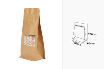 Σακουλάκια κραφτ τύπου Doy Pack  100x60x200 mm, με κλείσιμο "zip", παράθυρο, εσωτερική και εξωτερική διάφανη επένδυση και δυνατότητα σφράγισης με θερμοκόλληση - 50 τμχ-εικόνα_διαστάσεις