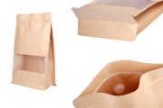 Sacs Kraft Doy Pack 180x80x280 mm, avec fermeture &quot;zip&quot;, valve, fenêtre, doublure intérieure et extérieure transparente et thermoscellables - 25 pcs