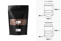 Doypack stand-up pouch kraft with zipper, window and heat sealable, 140x40x200 mm - 100 pcs Doypack stand-up pouch kraft with zipper, window and heat sealable, 140x40x200 mm - 100 pcs-dimensioni_immagine