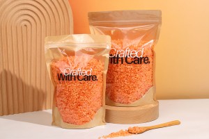 Qese të tipit Doypack 200x50x300 mm, pjesa e pasme kraft (14c), pjesa e përparme transparente (8c), me mbyllje me zip, me vulosje termike - 100 copë-εικόνα_σύνθεση