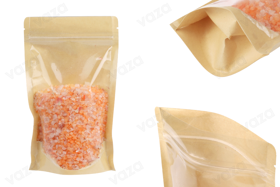Doypack-Beutel 120x40x200 mm, Rückseite Kraftpapier (14c), Vorderseite transparent (8c), mit Reißverschluss, heißsiegelbar - 100 Stück Doypack-Beutel 120x40x200 mm, Rückseite Kraftpapier (14c), Vorderseite transparent (8c), mit Reißverschluss, heißsiegelbar - 100 Stück-εικόνα_προϊοντική