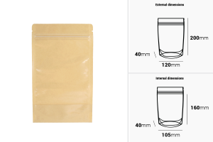Doypack-Beutel 120x40x200 mm, Rückseite Kraftpapier (14c), Vorderseite transparent (8c), mit Reißverschluss, heißsiegelbar - 100 Stück-2