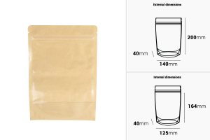 Doypack-Beutel 140x40x200 mm, Rückseite Kraftpapier (14c), Vorderseite transparent (8c), mit Reißverschluss, heißsiegelbar - 100 Stück-2