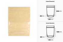 Doypack-Beutel 160x40x220 mm, Rückseite Kraftpapier (14c), Vorderseite transparent (8c), mit Reißverschluss, heißsiegelbar - 100 Stück