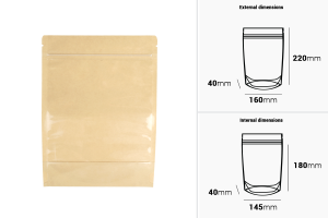 Doypack-Beutel 160x40x220 mm, Rückseite Kraftpapier (14c), Vorderseite transparent (8c), mit Reißverschluss, heißsiegelbar - 100 Stück-2