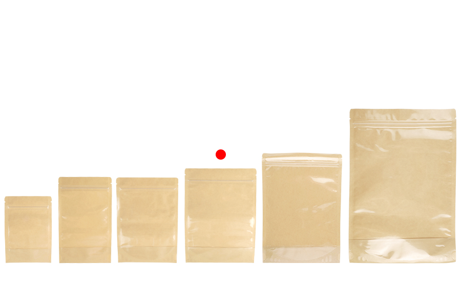 Doypack-Beutel 160x40x220 mm, Rückseite Kraftpapier (14c), Vorderseite transparent (8c), mit Reißverschluss, heißsiegelbar - 100 Stück