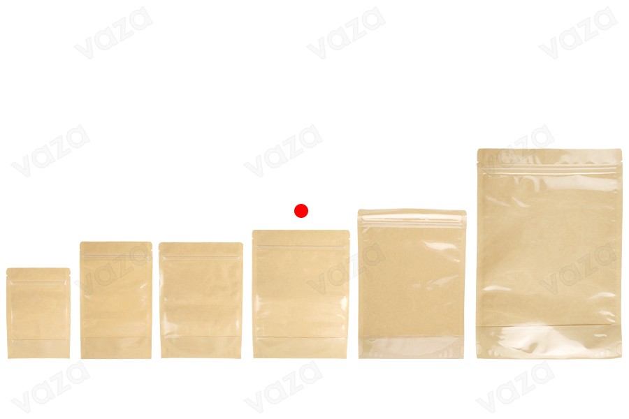 Doypack-Beutel 160x40x220 mm, Rückseite Kraftpapier (14c), Vorderseite transparent (8c), mit Reißverschluss, heißsiegelbar - 100 Stück Doypack-Beutel 160x40x220 mm, Rückseite Kraftpapier (14c), Vorderseite transparent (8c), mit Reißverschluss, heißsiegelbar - 100 Stück-εικόνα_σύνθεση
