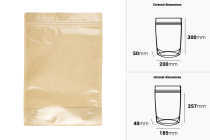 Doypack-Beutel 200x50x300 mm, Rückseite Kraftpapier (14c), Vorderseite transparent (8c), mit Reißverschluss, heißsiegelbar - 100 Stück