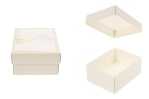 Mini Schachtel, weiß-beige Schleife aus Satin-1