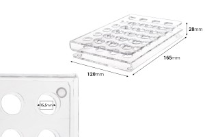Plexiglasständer 165x120x28 mit Silikonbeinen - 24 Ablagen (Lochöffnung 15,5 mm)-εικόνα_διαστάσεις