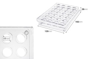 Stand (stand) Plexiglas 165x120x28 siliconefeet - 24 Ablagen (Lochöffnung 17 mm)-εικόνα_διαστάσεις