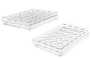 Plexiglass display rack stand in size 165x120x28 with silicon feet and 24 holes (18 mm hole opening)