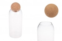 Bocal en verre transparent de 1100 ml avec bouchon en liège naturel de forme sphérique